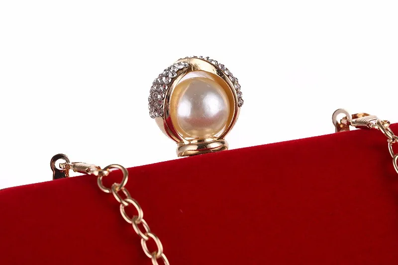 YNSSK Small Pure Red Velvet Clutch Box Bag with Chain Top View