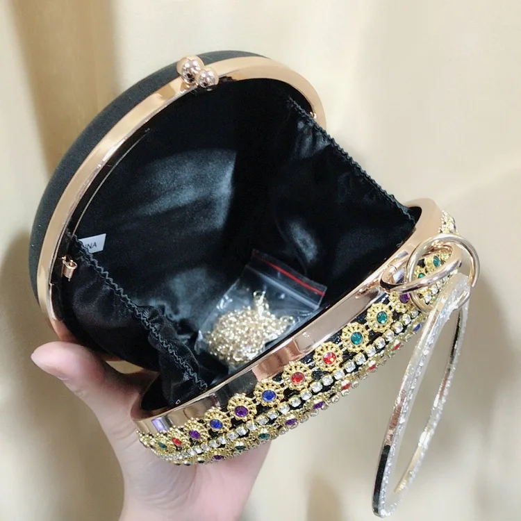 Inside View of Black YNSSK Round Rhinestone Evening Bag