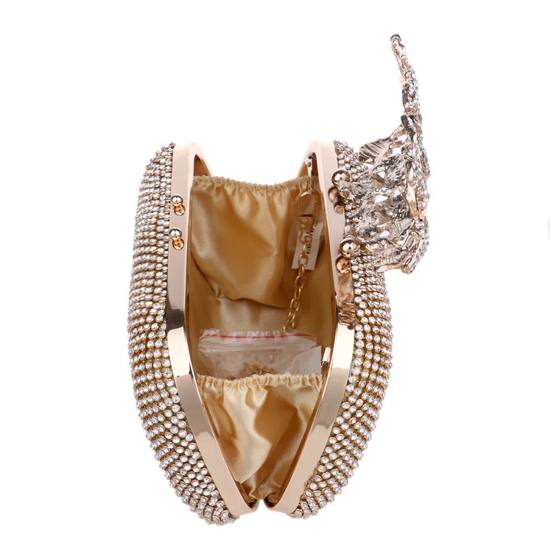 YNSSK Hard Case Gold Metallic Clutch Purse Inside View
