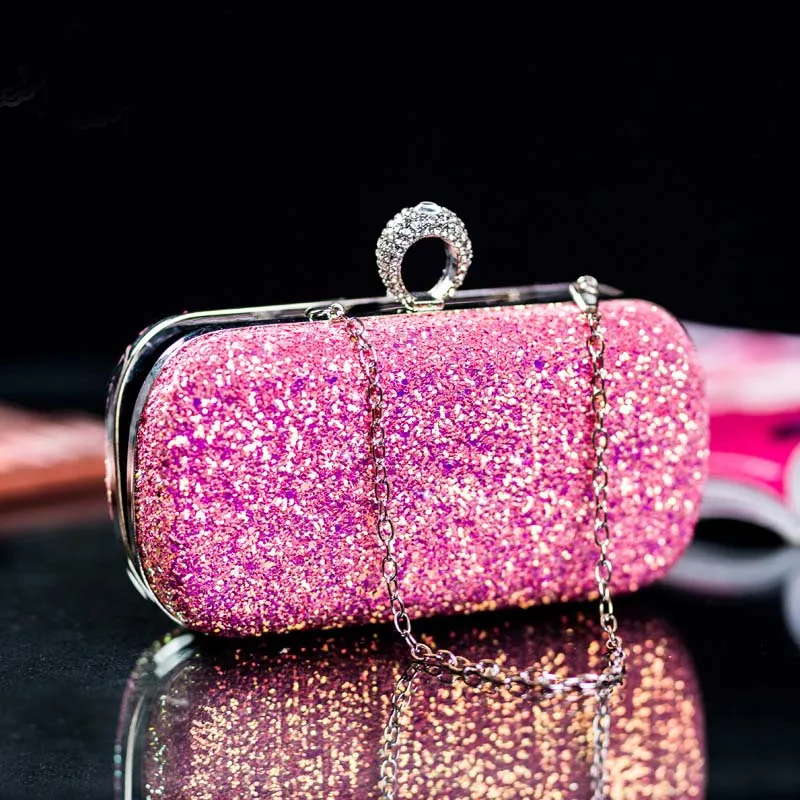 YNSSK Pink Sequin Clutch Bag Front View