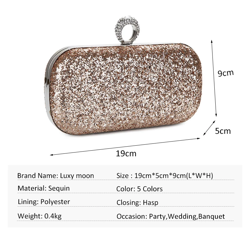 YNSSK Champagne Sequin Clutch Bag Size