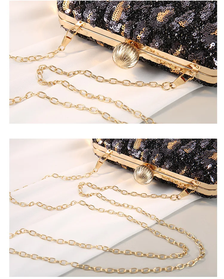 YNSSK Black Leopard Print Clutch Bag With Chain Top Detail View