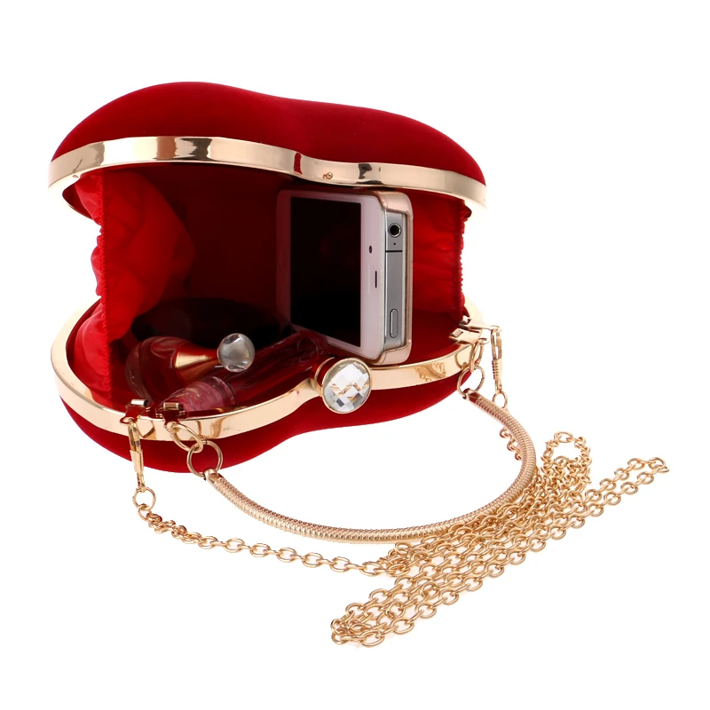 YNSSK Red Heart Shaped Velvet Evening Hand Bag Inside View