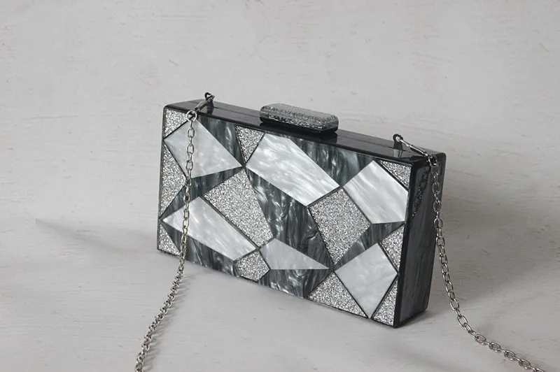 YNSSK Silver Grey Clutch Evening Bag with Chain Side View