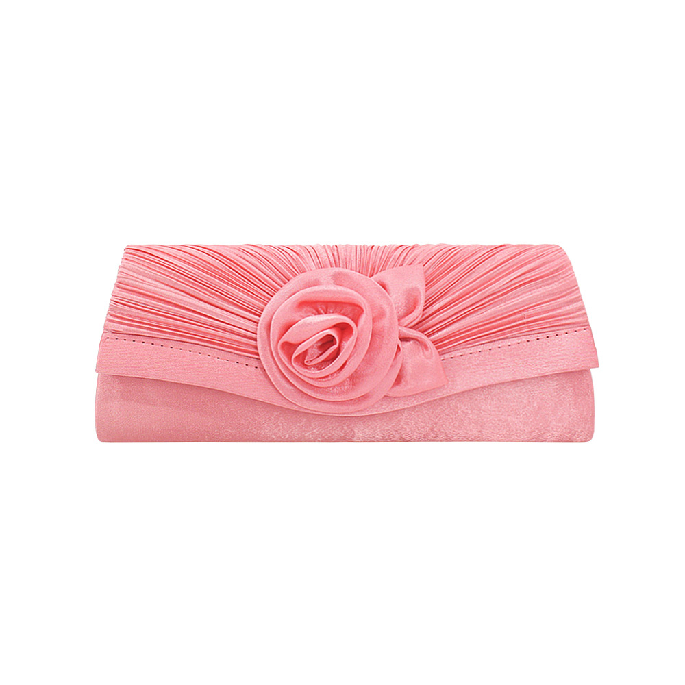 YNSSK Pink Floral Satin Clutch Evening Bag Front View