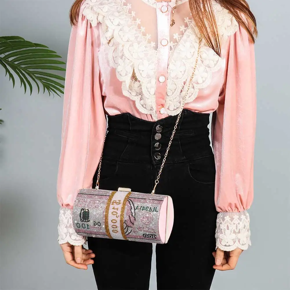 YNSSK $100 Dollar Clutch Rhinestone Purse Model Show