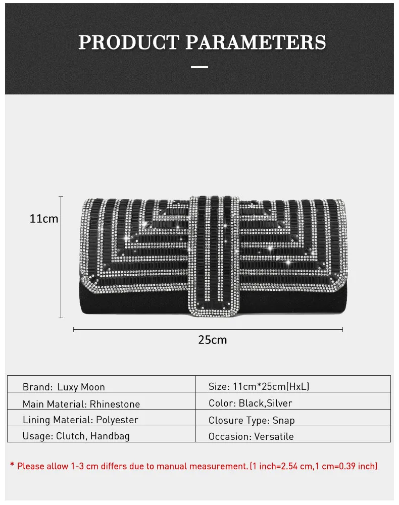 YNSSK Black Square Evening Bag Size Details