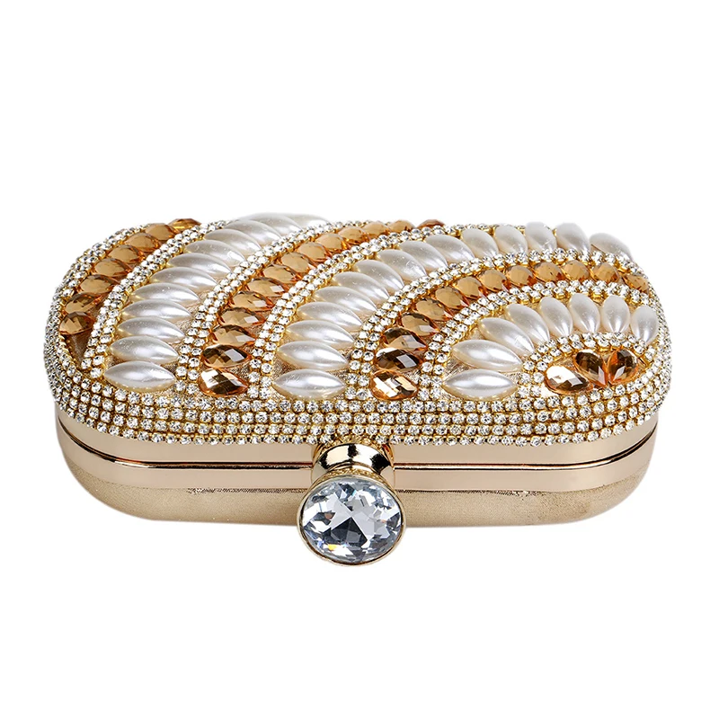 YNSSK Rhinestone and Beads Embellished Gold Clutch Bag Top View