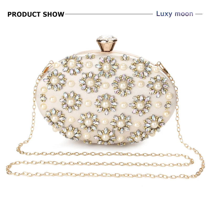 YNSSK Pearl Evening Clutch Bags for Weddings Front View