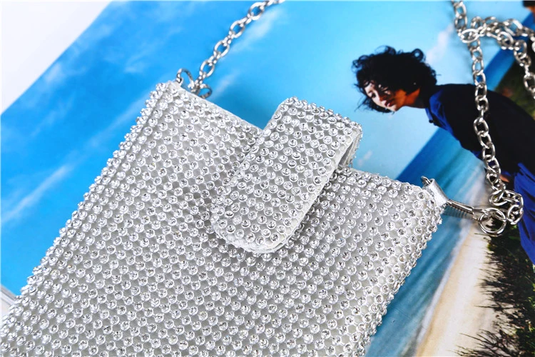 YNSSK Silver Bling Rhinestone Phone Purse Detail View