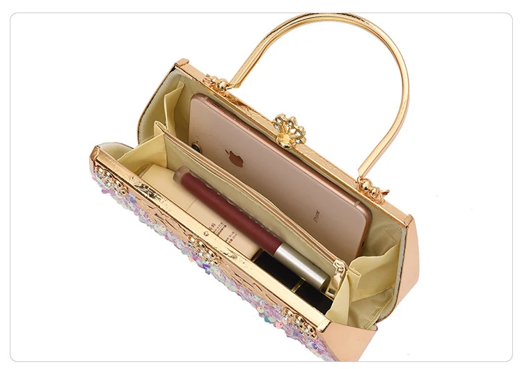 YNSSK Pink Vintage Wedding Clutch Bags Chain Lock Inside View
