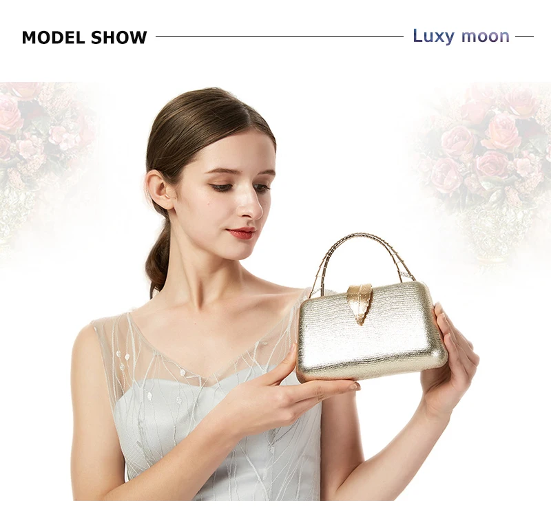 YNSSK Gold Leather Hand Clutch Model Display View