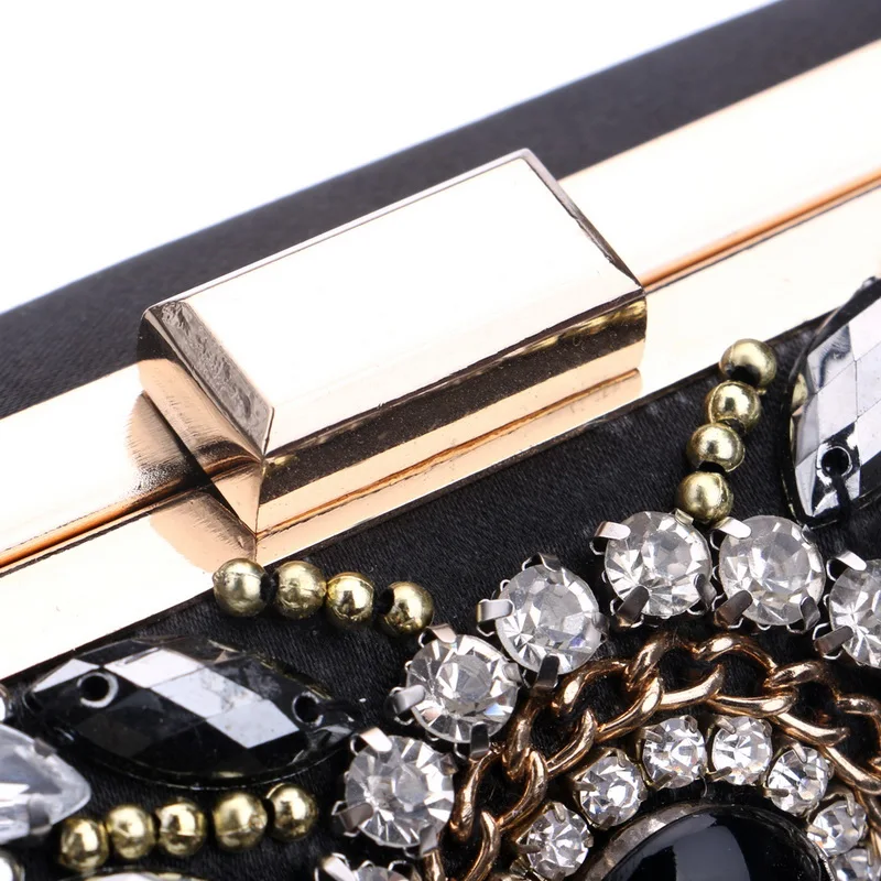YNSSK Silver Sequin Black Crystal Clutch Bag Back Snap Detail View