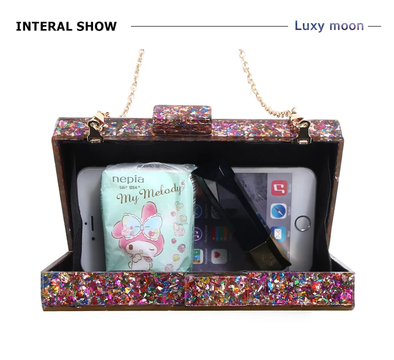 YNSSK Multicolor Sequin Acrylic Clutch Inside View