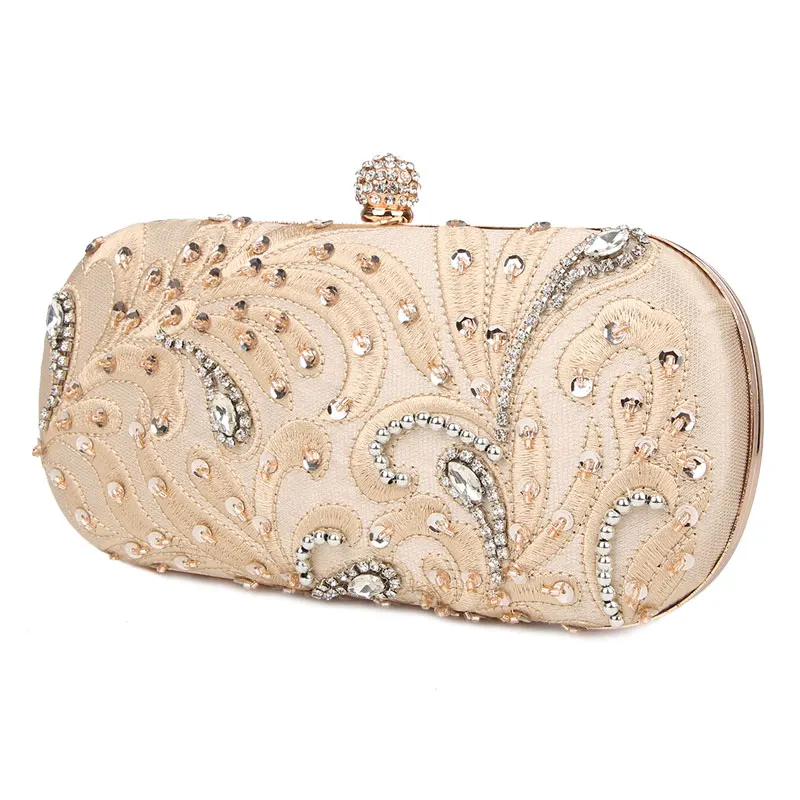 Oblique View of YNSSK Embroidered Rhinestone Evening Bag