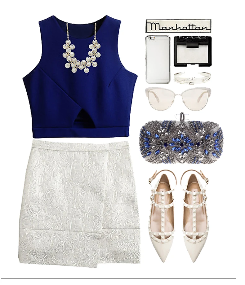 YNSSK Navy Silver Rhinestone Blue Evening Clutch Purse Clothing Matching