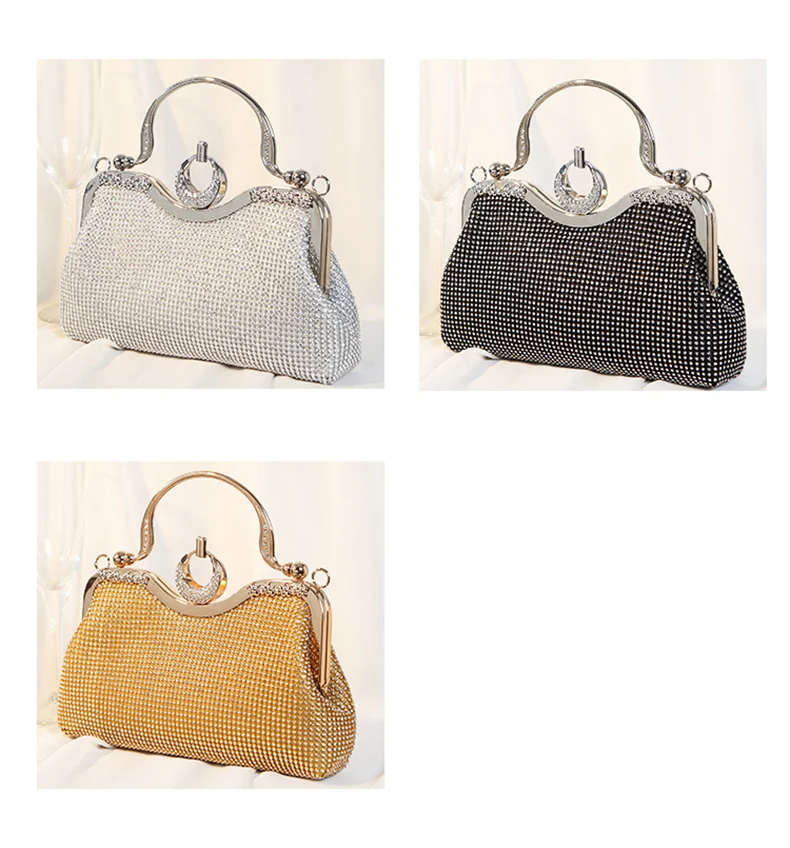 YNSSK Sparkling Clutch Bag With Metal Handle Available Colors