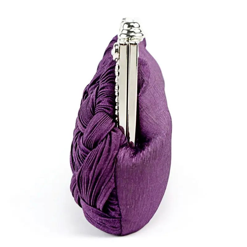 YNSSK Purple Rhinestone Braided Soft Clutch Bag Side View