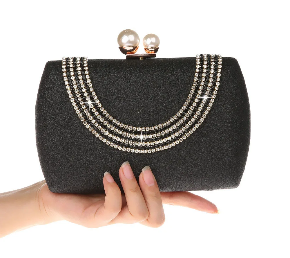 YNSSK Evening Bag Clutch Black Hand Holding Front View
