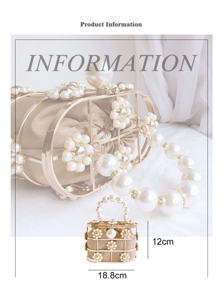 YNSSK Floral Metal Case Basket Apricot Clutch Bag Size