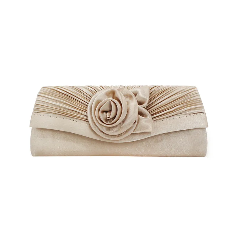 YNSSK Apricot Floral Satin Clutch Evening Bag Front View