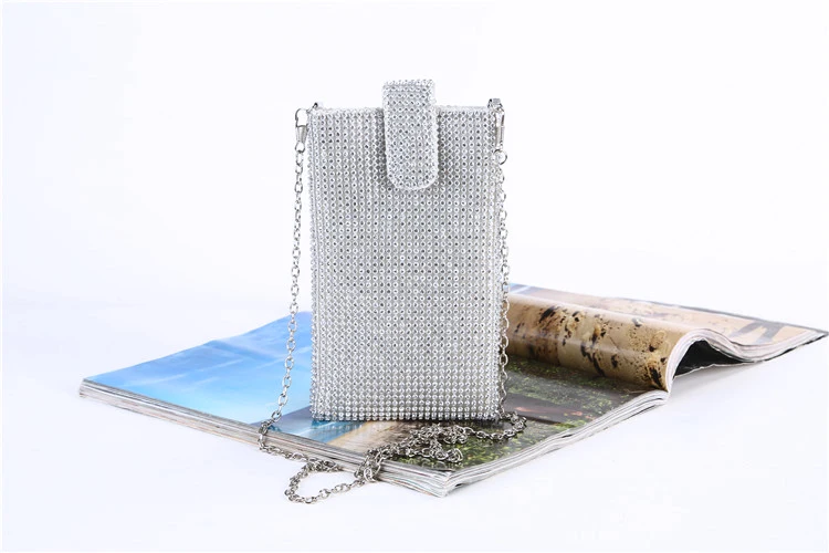 YNSSK Silver Bling Rhinestone Phone Purse Front View