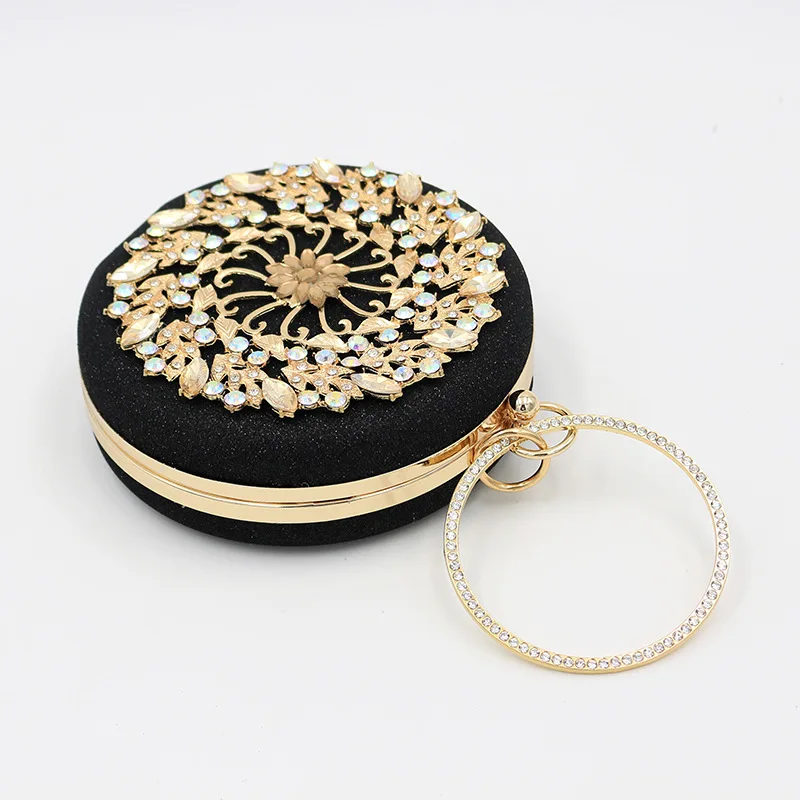 YNSSK Rhinestone Floral Black Sequin Round Evening Bag Top View
