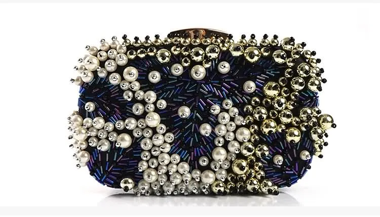 YNSSK Navy Beads Embroidered Evening Clutch Bag Front View