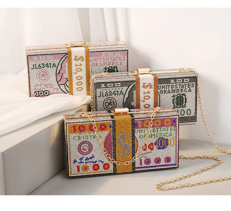 YNSSK Sparkly Crystal Money Clutch Bag Colors Display