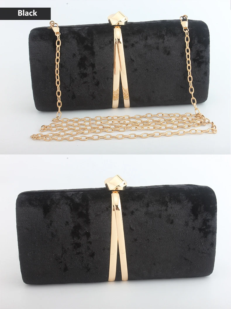 YNSSK Black Velour Clutch Bag Front View