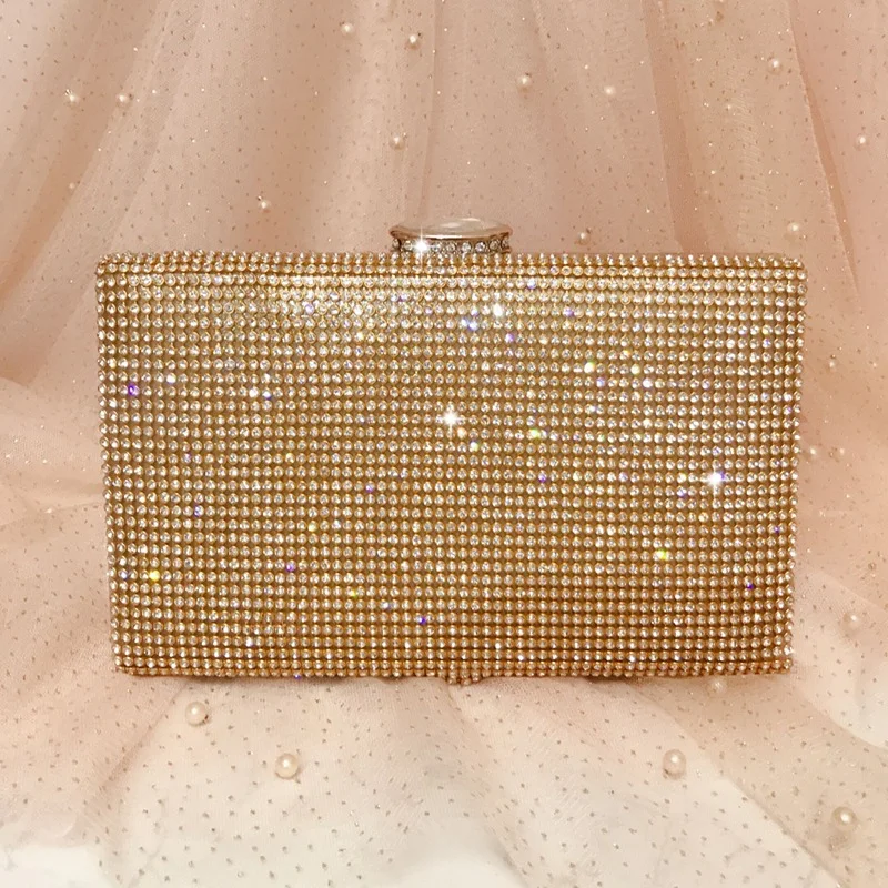 YNSSK Gold Glitter Box Clutch Bag Front View