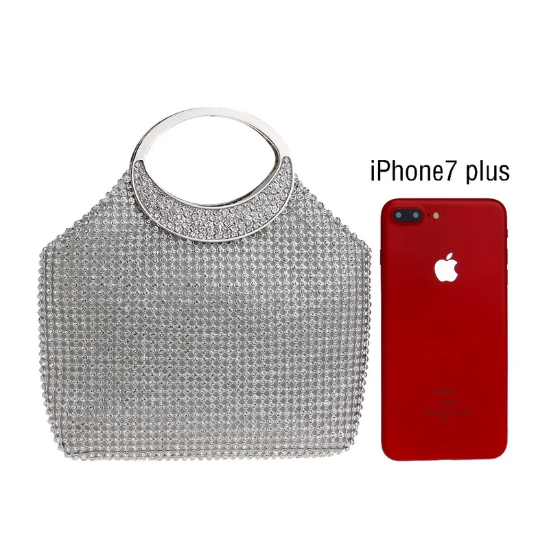 YNSSK Silver Rhinestone Clutch Bag Front View