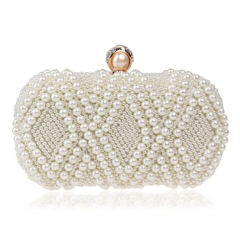 YNSSK Beige Beaded Bridal Clutch Evening Bag Front View