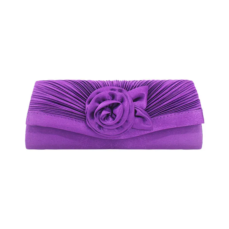 YNSSK Purple Floral Satin Clutch Evening Bag Front View