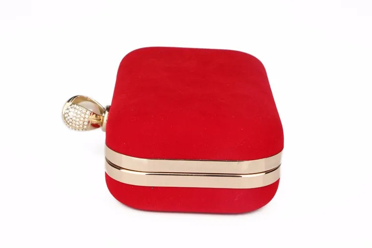 YNSSK Small Pure Red Velvet Clutch Box Bag Side View