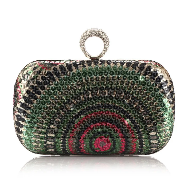 YNSSK Green Rainbow Sequin Clutch Bag Front View