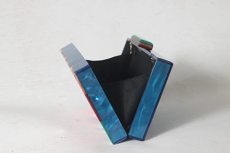 YNSSK Spliced Color Striped Acrylic Clutch Bag InSide View