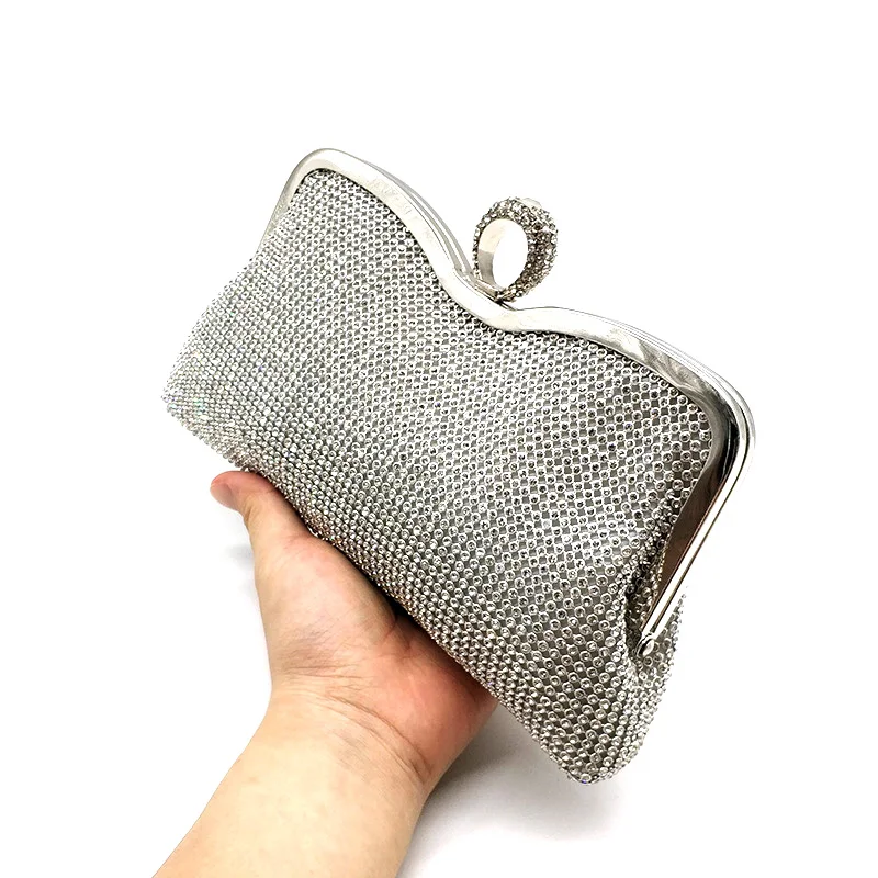 YNSSK Clutch Purse for Wedding Silver On Hands