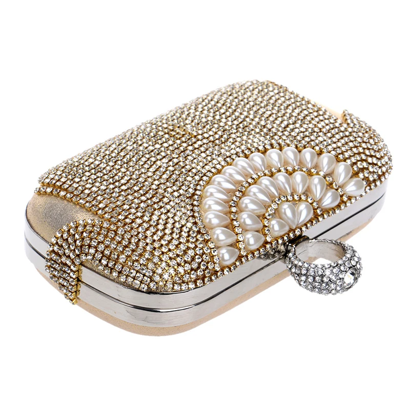 YNSSK Tassel Gold Rhinestone Clutch Bag Side View