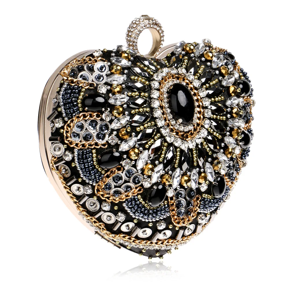 YNSSK Black Clutch Bag with Gold Chain Oblique View
