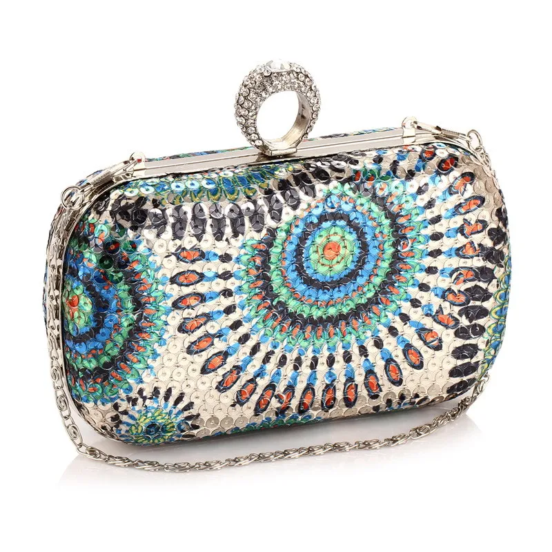 YNSSK Blue Rainbow Sequin Clutch Bag Side View