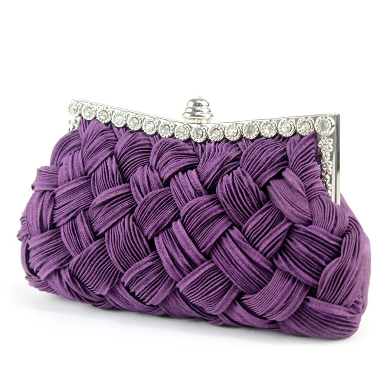 YNSSK Purple Rhinestone Braided Soft Clutch Bag Side View