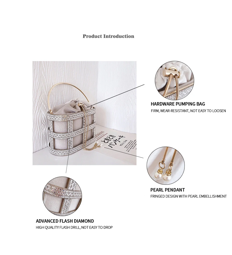 YNSSK Sparkling Case Drawstring Velvet Basket Clutch Bag Detail Display