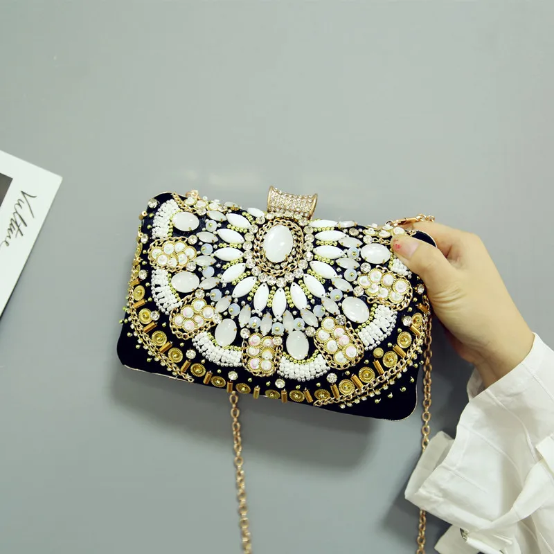 YNSSK Black Beaded Clutch Evening Bag Side View
