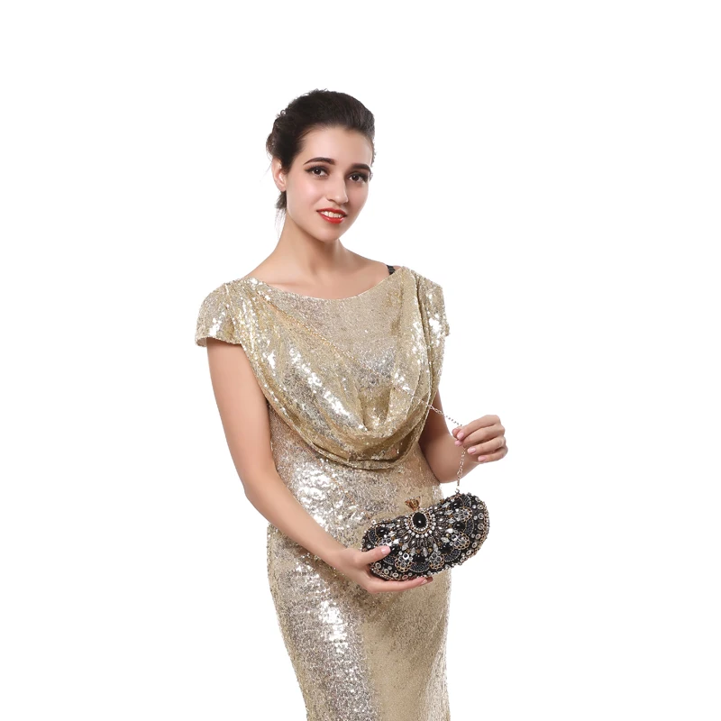 YNSSK Silver Black Crystal Metal Decorative Clutch Bag Model Show