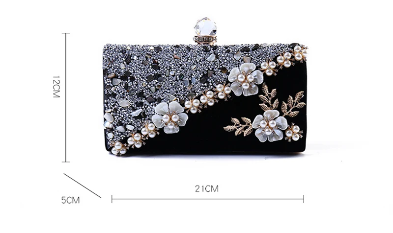 YNSSK Black Floral Beads Clutch Bag Size