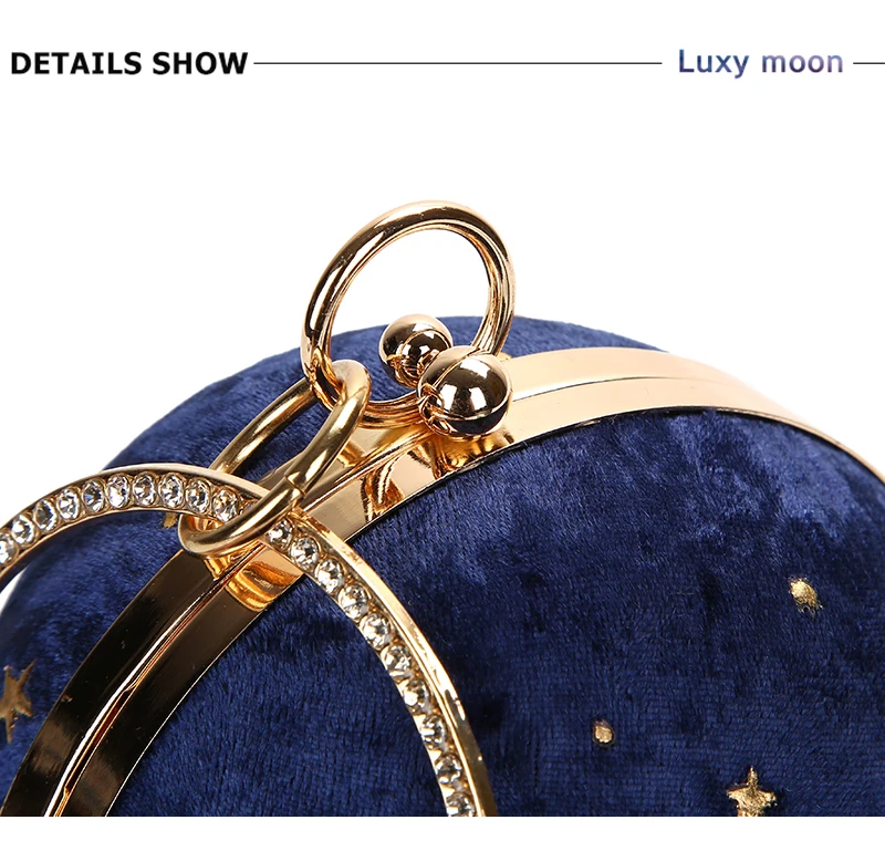 YNSSK Round Navy Star Evening Bag Top Detail View