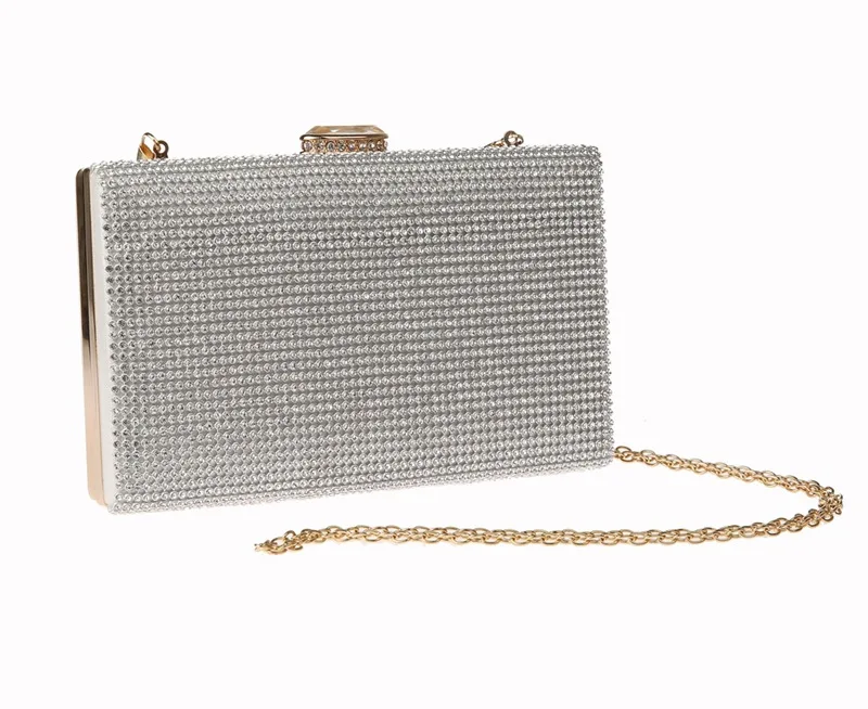 YNSSK Silver Glitter Box Clutch Bag Side View