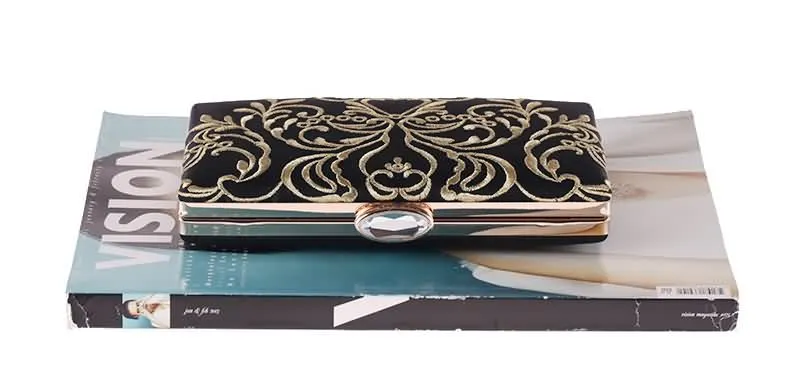 YNSSK Black Embroidered Clutch Bag Top View