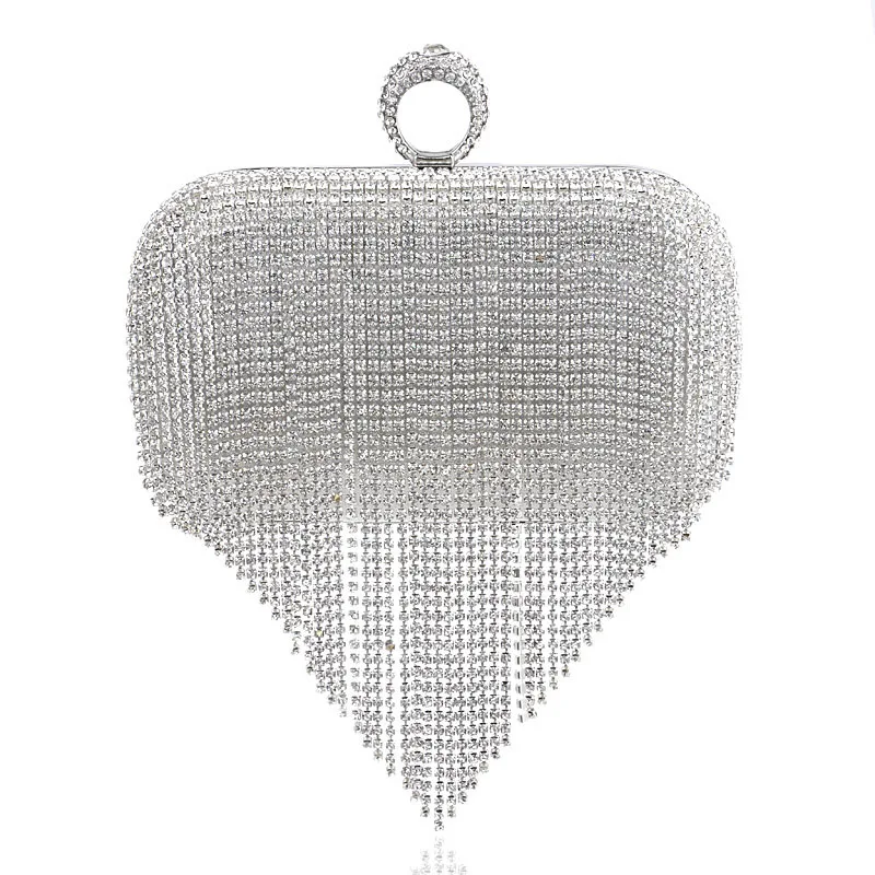 YNSSK Silver Tassel Clutch Evening Bags Front View